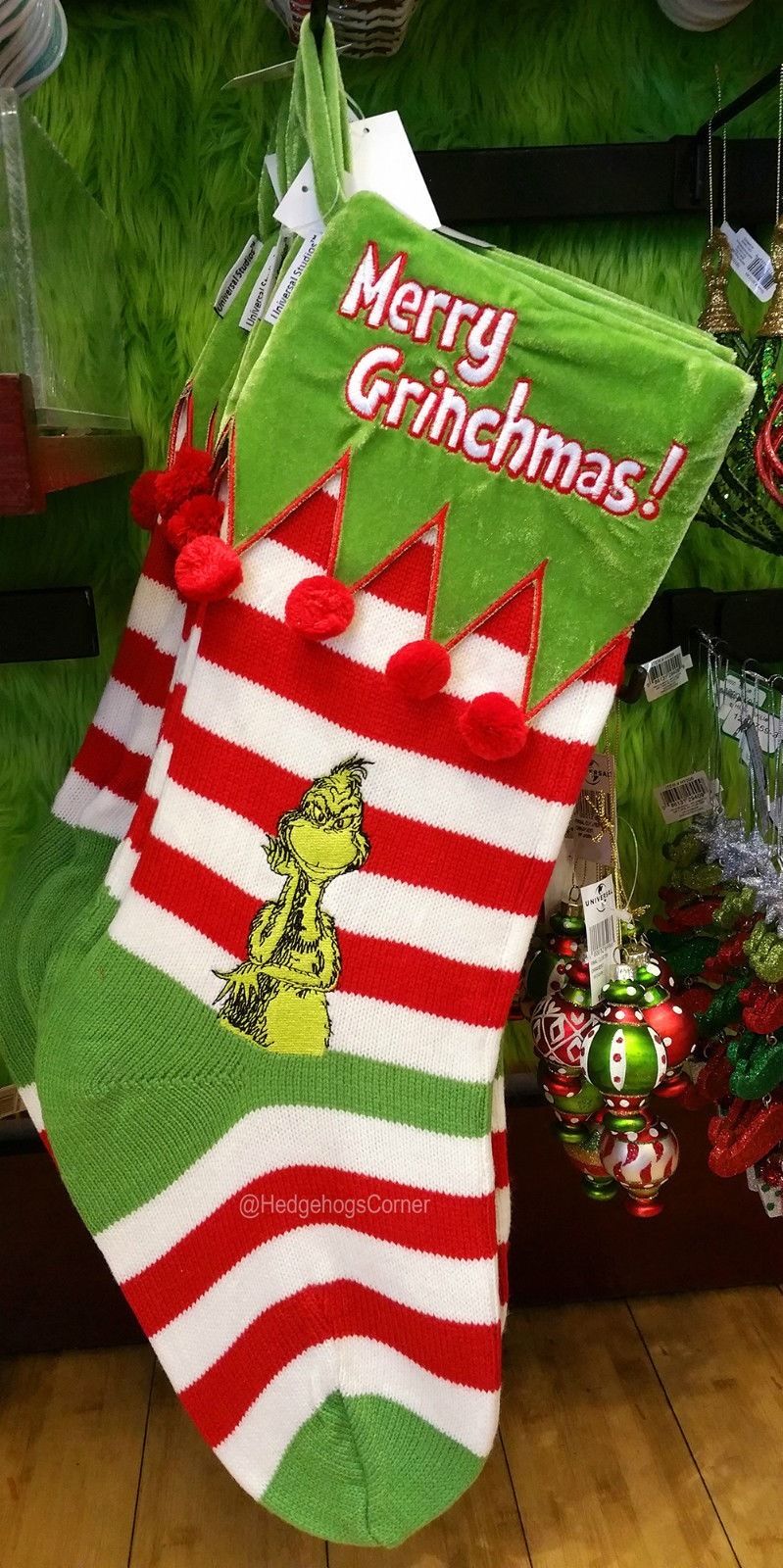Dr Seuss The Grinch Universal Studios Striped Stocking Merry Grinchmas