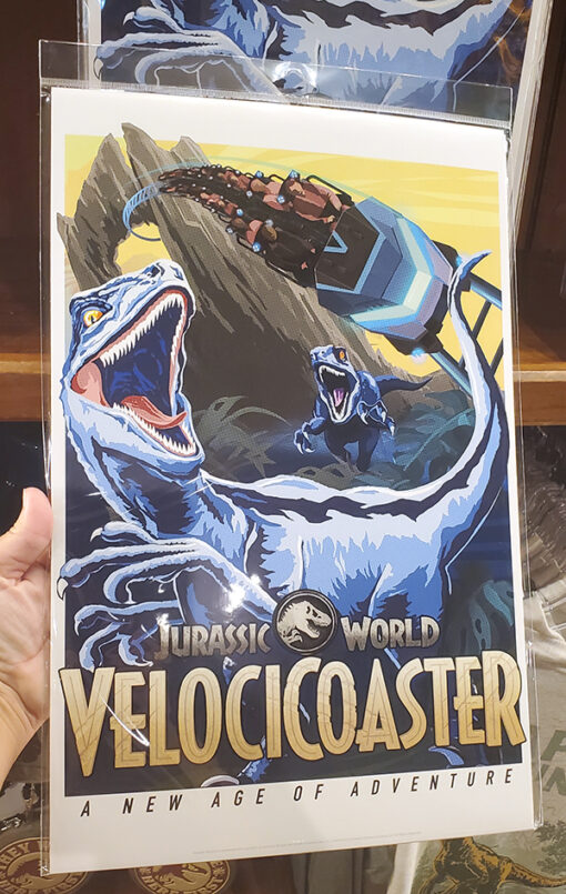 Jurassic World Universal Studios Parks Poster Art - Velocicoaster Raptor Blue