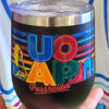 UOAP Universal Studios Parks Orlando Florida Annual Passholder Neon Letters Wine Tumbler with Lid