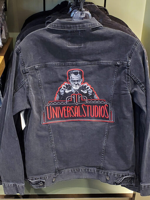 Halloween Horror Nights 2021 Universal Studios Parks Black Denim Jacket Frankenstein Monster Retro Marquee