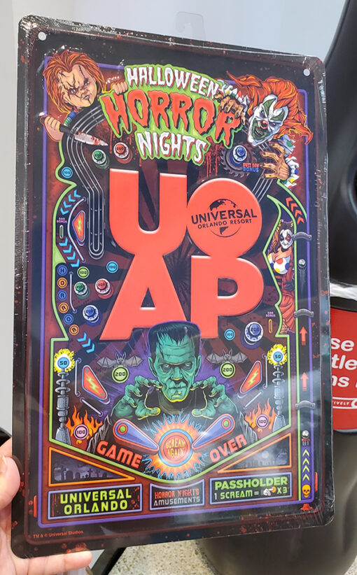 UOAP Halloween Horror Nights 2021 Universal Studios Parks Orlando Florida Annual Passholder Pinball Metal Sign
