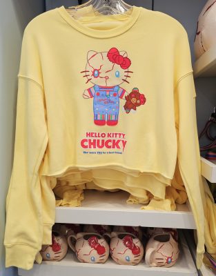 Hello Kitty Universal Studios Chucky Ladies Yellow Crop Long Sleeve Shirt