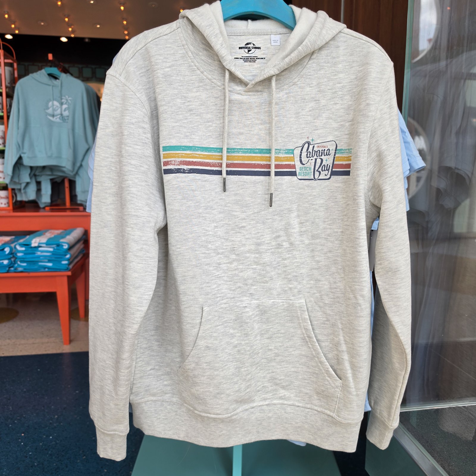 Universal Cabana Bay Beach Resort Retro Stripe Pullover Hoodie Oatmeal Heather