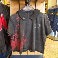 Universal Orlando HHN 35 Black Red Splatter Adult Cropped Collared Shirt