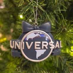 Universal Studios Globe Logo Navy Bow Christmas Tree Hanging Ornament